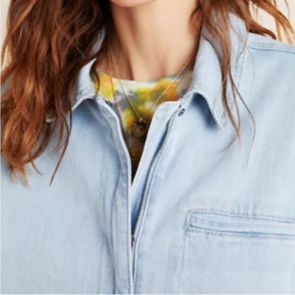 Ella Moss Belted Denim Short Sleeve Cropped Wide Leg Jumpsuit Relaxed Fit - Picture 16 of 16